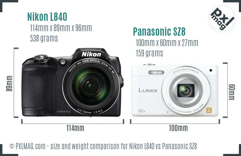 Nikon L840 vs Panasonic SZ8 size comparison