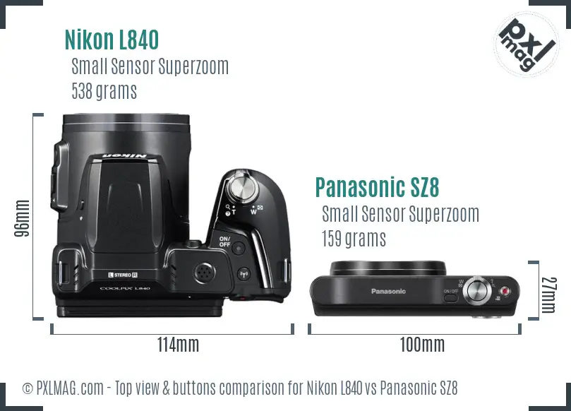 Nikon L840 vs Panasonic SZ8 top view buttons comparison
