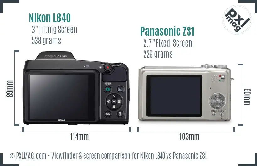 Nikon L840 vs Panasonic ZS1 Screen and Viewfinder comparison