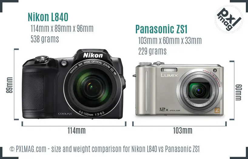 Nikon L840 vs Panasonic ZS1 size comparison