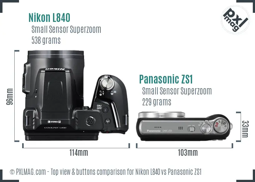 Nikon L840 vs Panasonic ZS1 top view buttons comparison