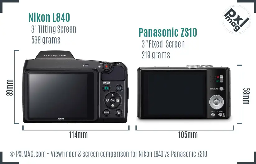 Nikon L840 vs Panasonic ZS10 Screen and Viewfinder comparison