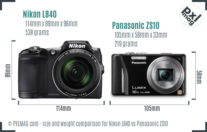 Nikon L840 vs Panasonic ZS10 size comparison