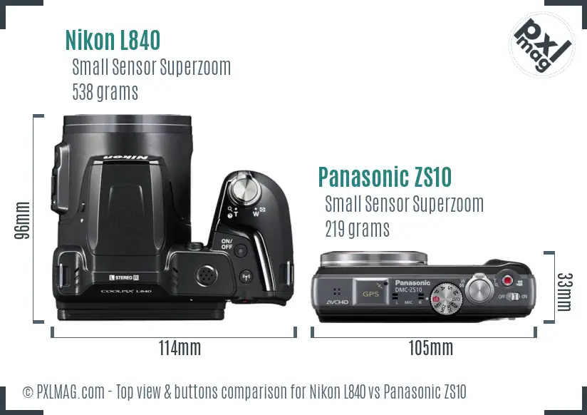 Nikon L840 vs Panasonic ZS10 top view buttons comparison