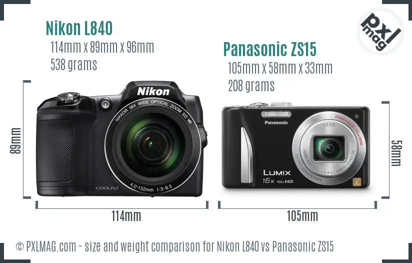 Nikon L840 vs Panasonic ZS15 size comparison