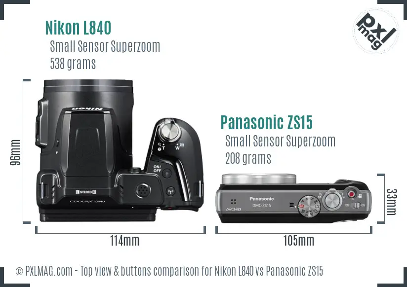 Nikon L840 vs Panasonic ZS15 top view buttons comparison