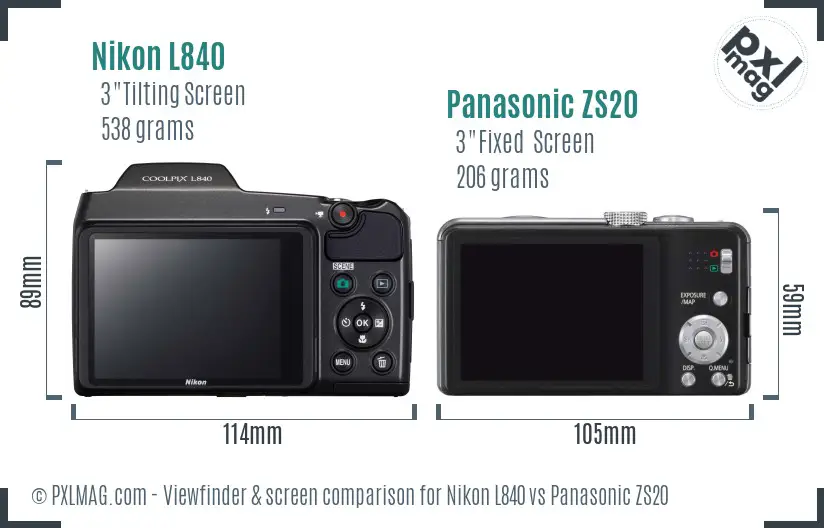 Nikon L840 vs Panasonic ZS20 Screen and Viewfinder comparison