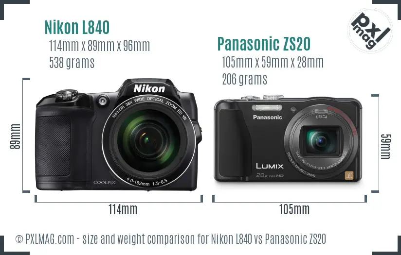 Nikon L840 vs Panasonic ZS20 size comparison
