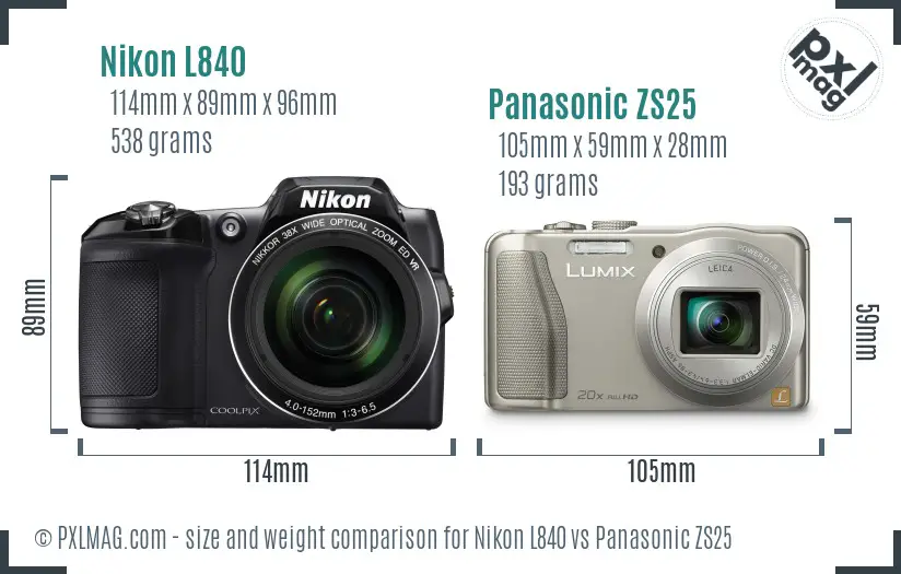 Nikon L840 vs Panasonic ZS25 size comparison