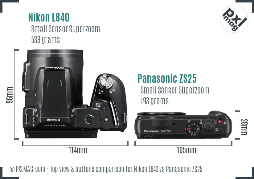 Nikon L840 vs Panasonic ZS25 top view buttons comparison