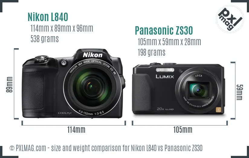 Nikon L840 vs Panasonic ZS30 size comparison