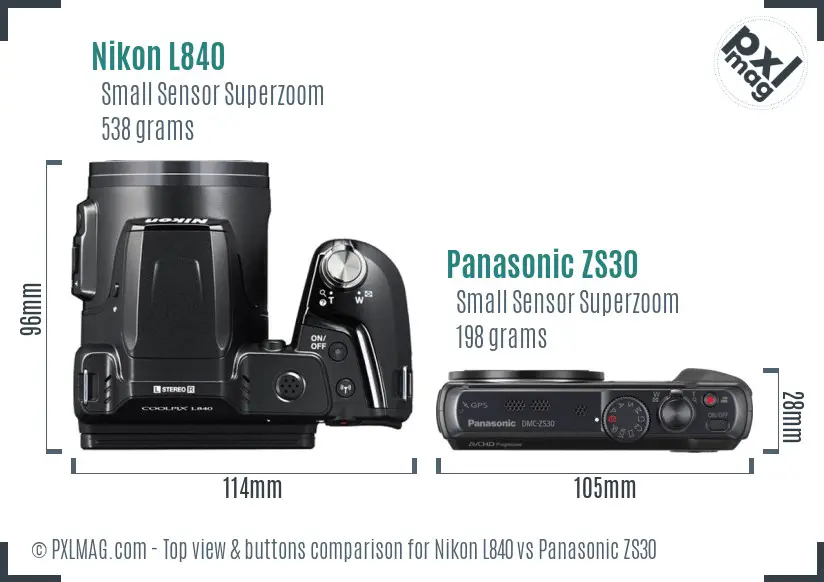 Nikon L840 vs Panasonic ZS30 top view buttons comparison