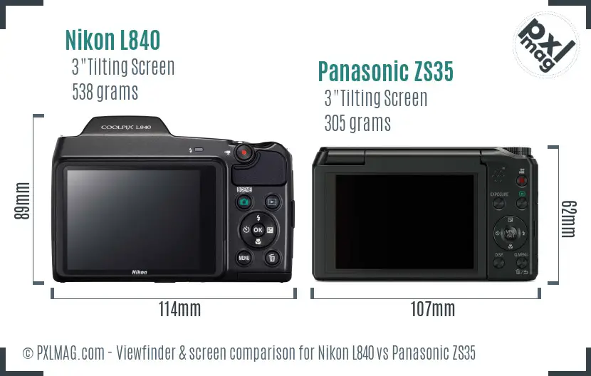 Nikon L840 vs Panasonic ZS35 Screen and Viewfinder comparison