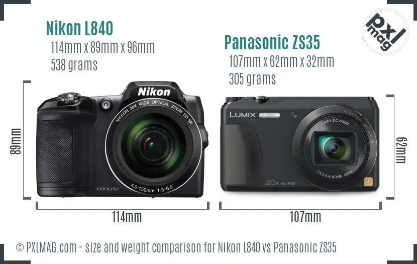 Nikon L840 vs Panasonic ZS35 size comparison