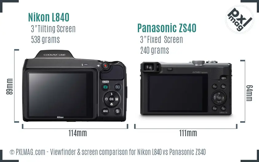 Nikon L840 vs Panasonic ZS40 Screen and Viewfinder comparison