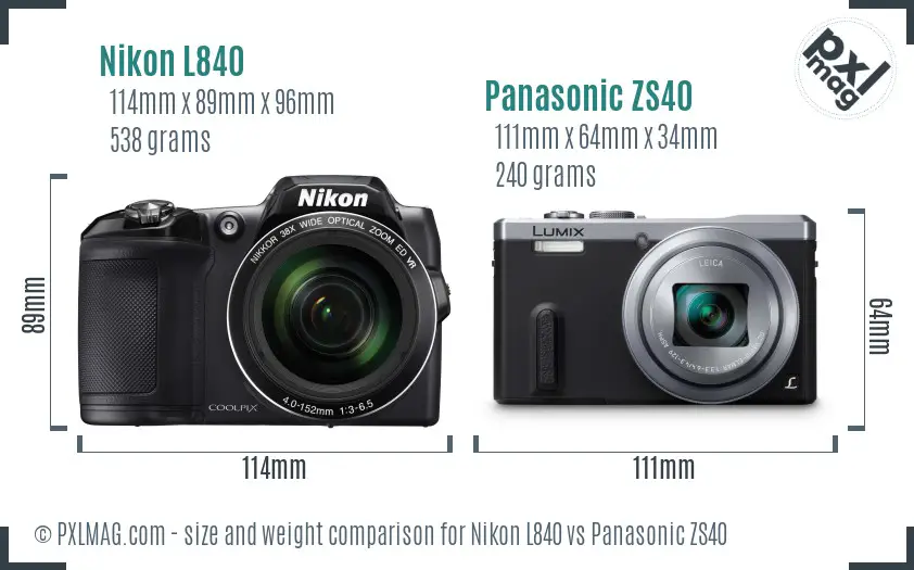 Nikon L840 vs Panasonic ZS40 size comparison