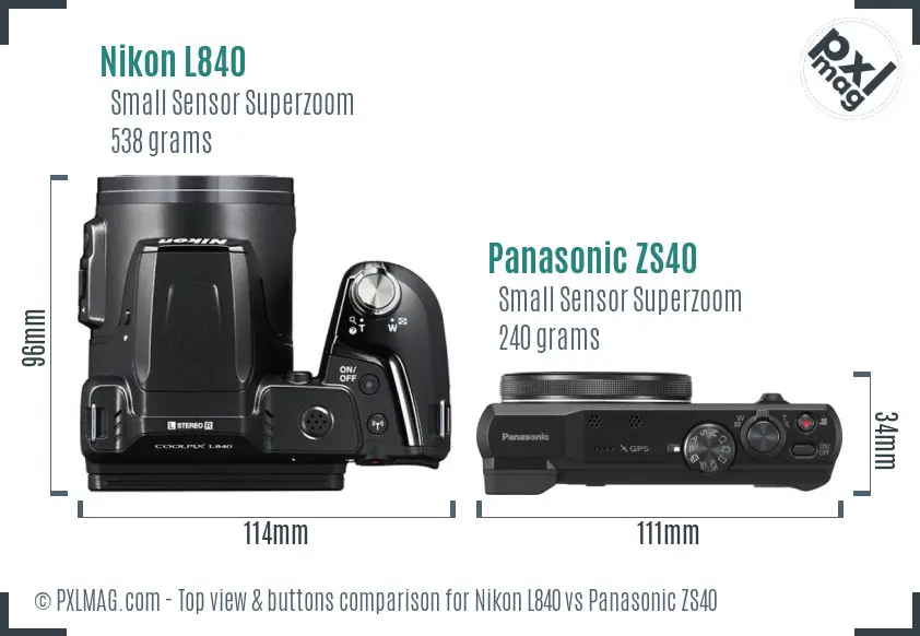 Nikon L840 vs Panasonic ZS40 top view buttons comparison