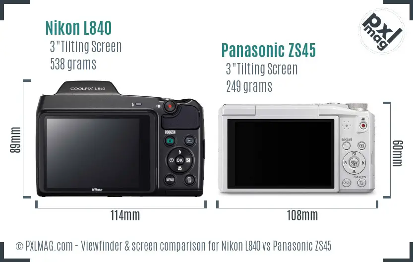 Nikon L840 vs Panasonic ZS45 Screen and Viewfinder comparison