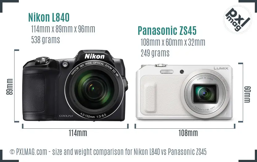 Nikon L840 vs Panasonic ZS45 size comparison