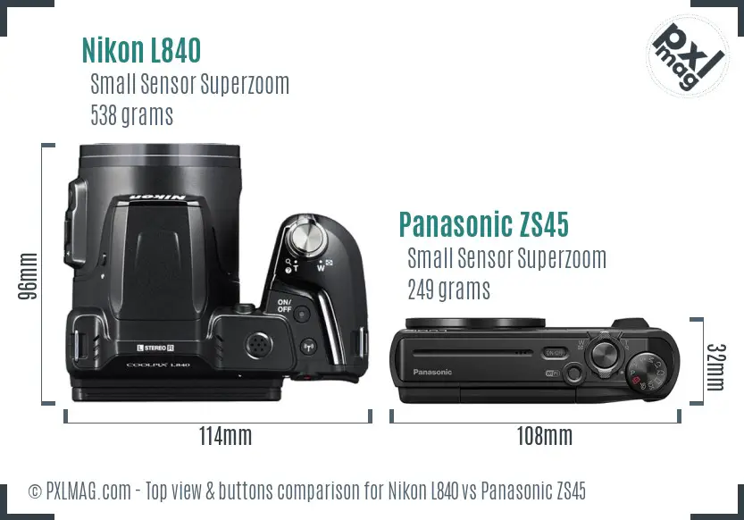 Nikon L840 vs Panasonic ZS45 top view buttons comparison