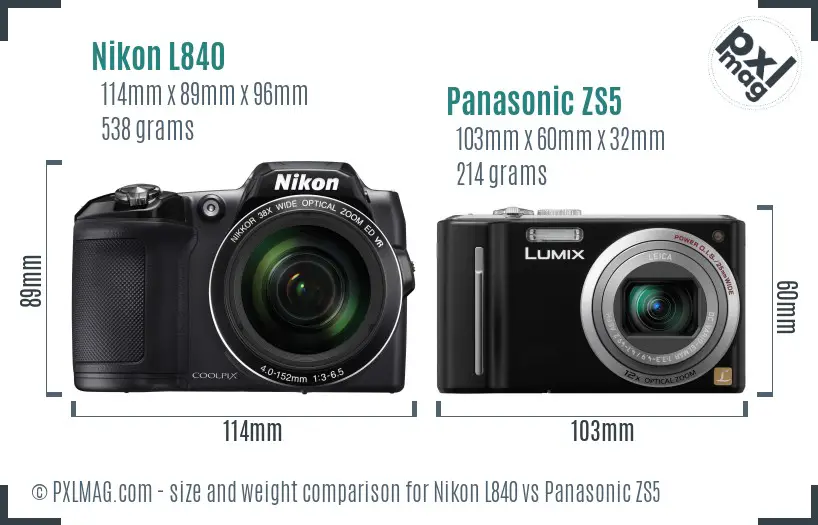 Nikon L840 vs Panasonic ZS5 size comparison