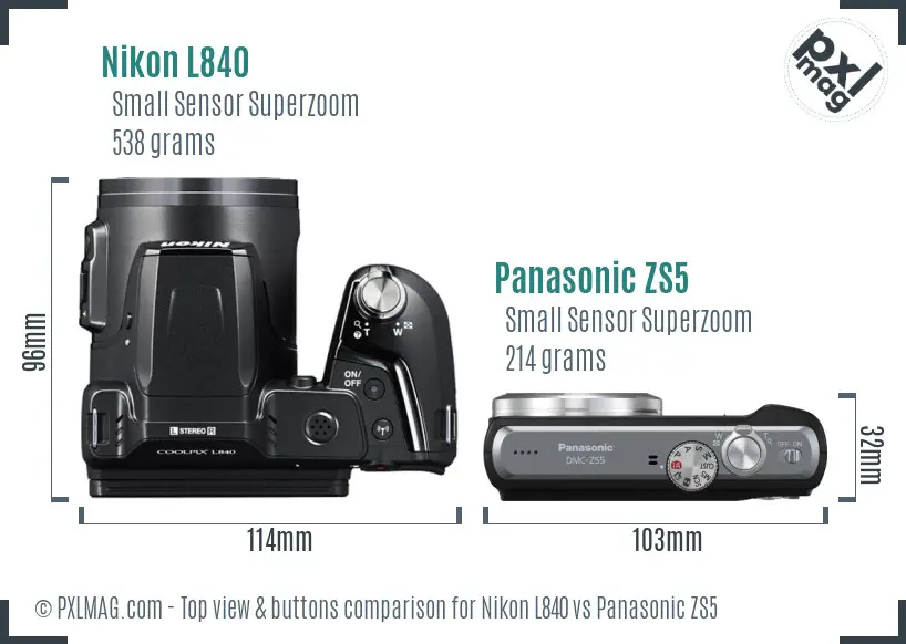 Nikon L840 vs Panasonic ZS5 top view buttons comparison