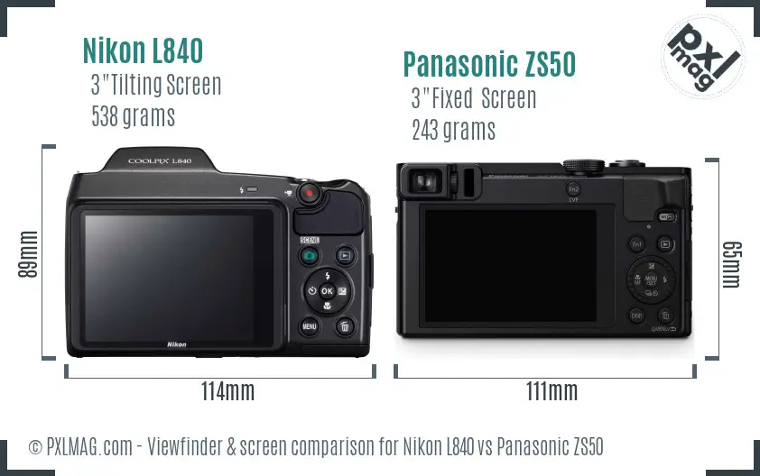Nikon L840 vs Panasonic ZS50 Screen and Viewfinder comparison