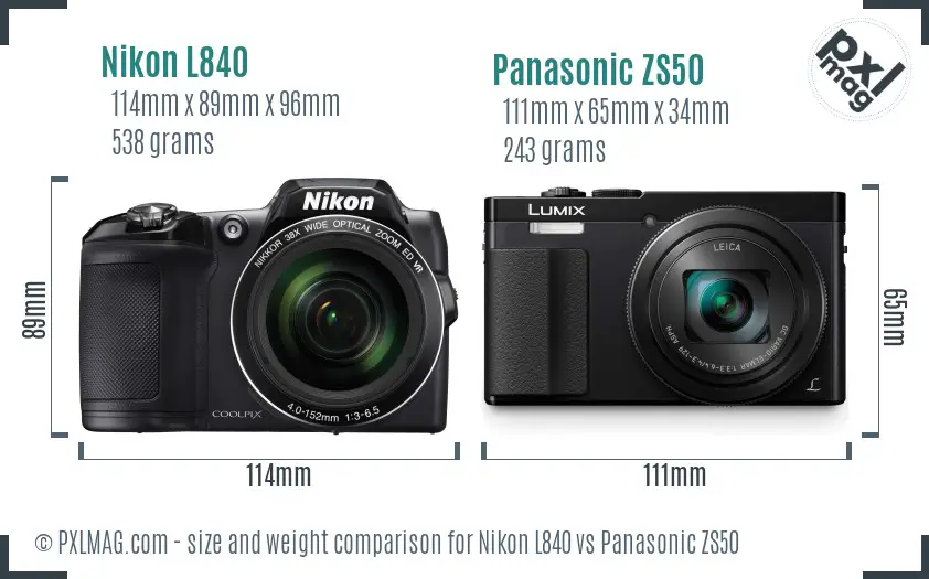 Nikon L840 vs Panasonic ZS50 size comparison