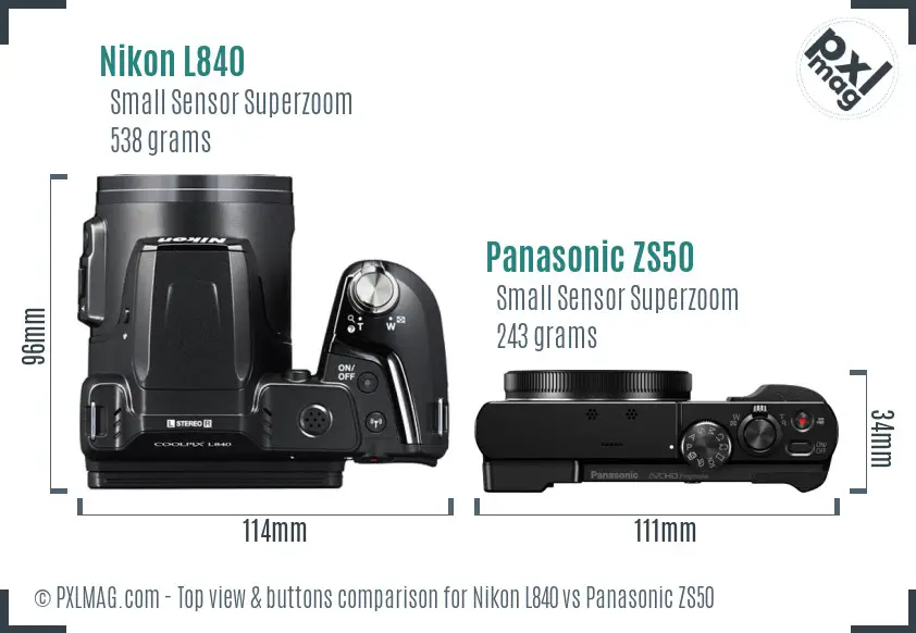Nikon L840 vs Panasonic ZS50 top view buttons comparison