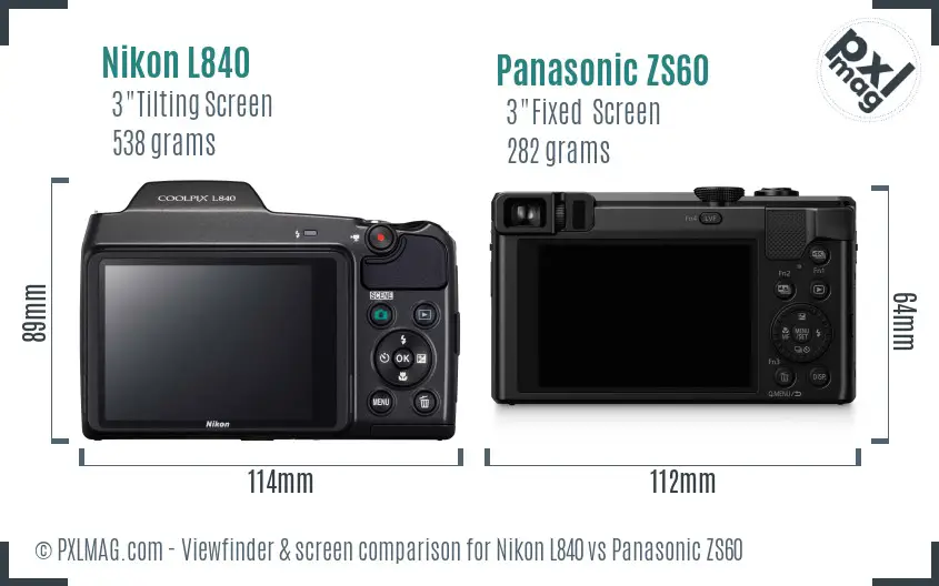 Nikon L840 vs Panasonic ZS60 Screen and Viewfinder comparison