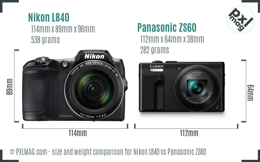 Nikon L840 vs Panasonic ZS60 size comparison