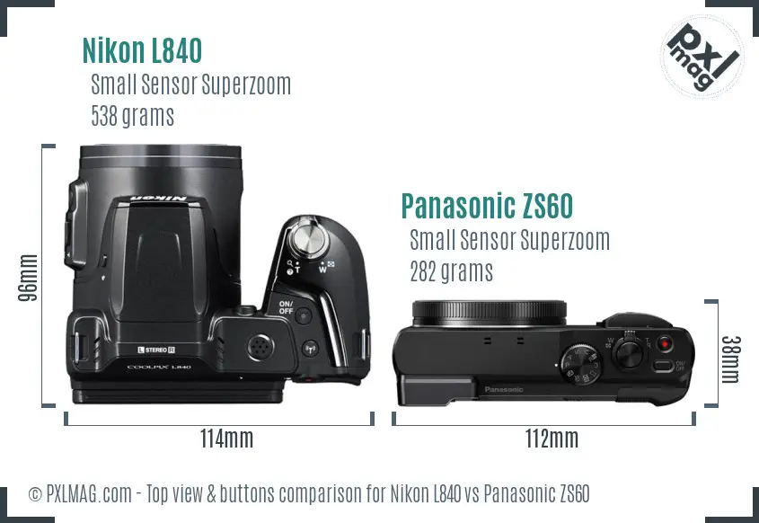 Nikon L840 vs Panasonic ZS60 top view buttons comparison