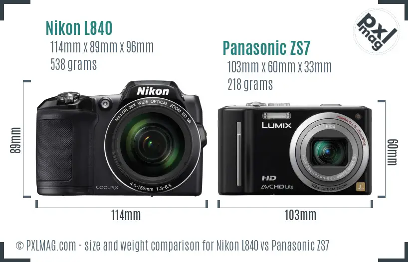 Nikon L840 vs Panasonic ZS7 size comparison