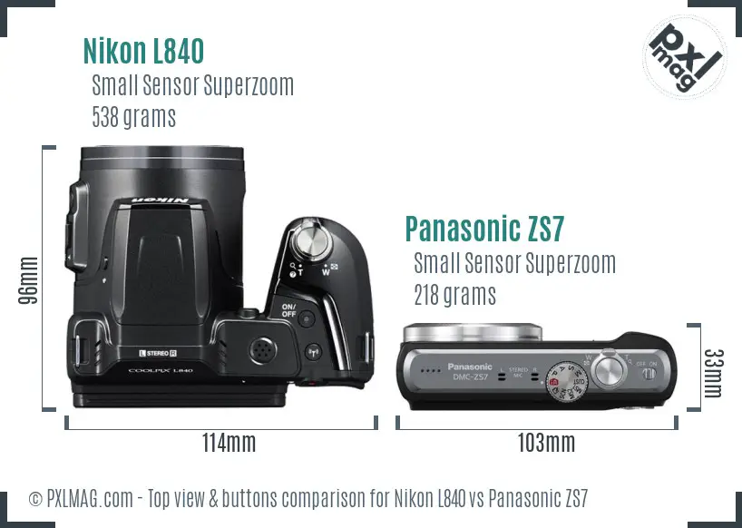 Nikon L840 vs Panasonic ZS7 top view buttons comparison
