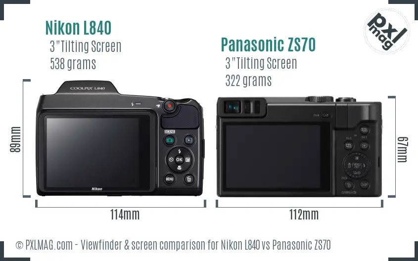 Nikon L840 vs Panasonic ZS70 Screen and Viewfinder comparison
