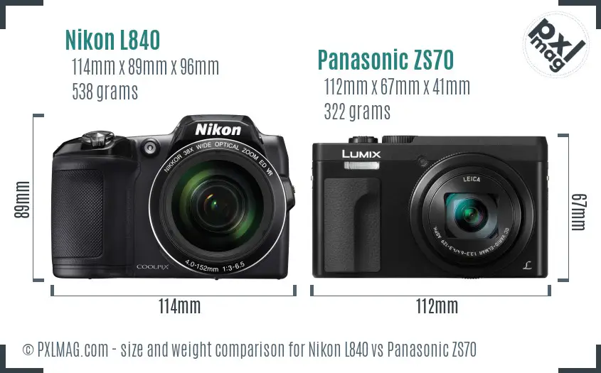 Nikon L840 vs Panasonic ZS70 size comparison