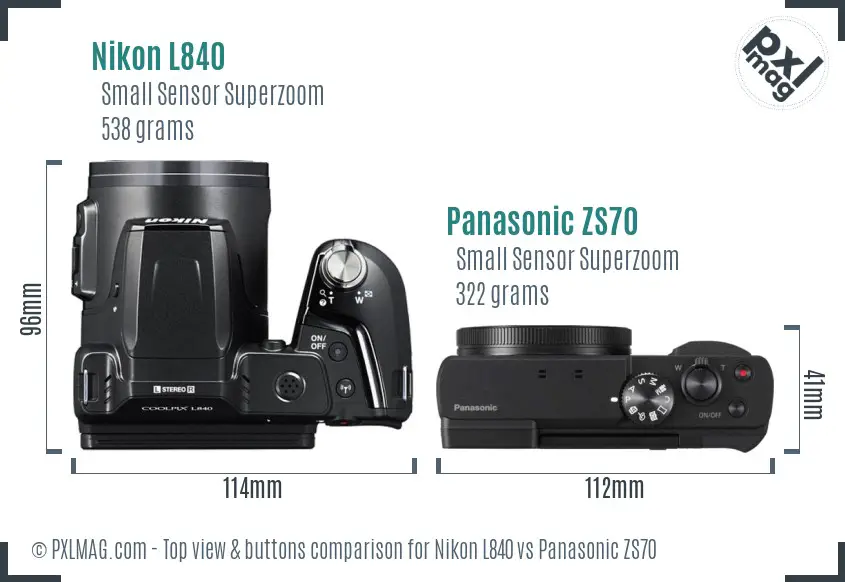 Nikon L840 vs Panasonic ZS70 top view buttons comparison