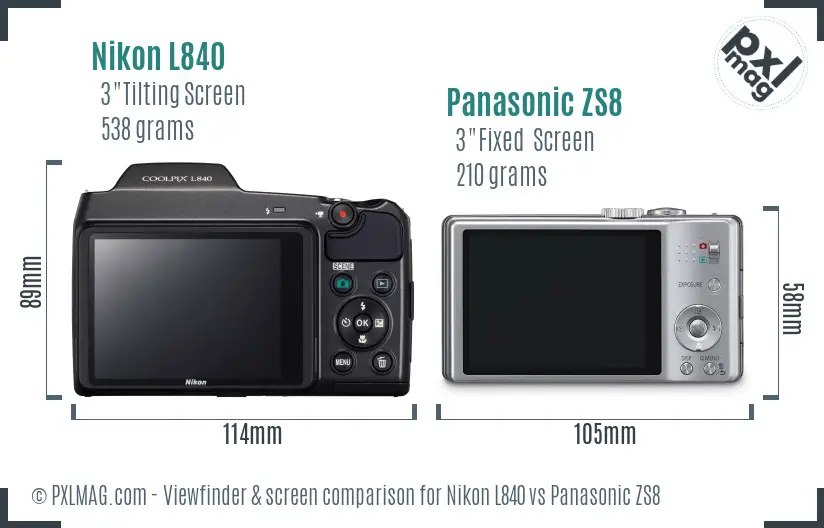 Nikon L840 vs Panasonic ZS8 Screen and Viewfinder comparison