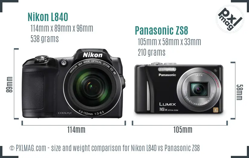 Nikon L840 vs Panasonic ZS8 size comparison