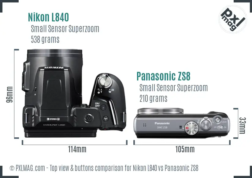 Nikon L840 vs Panasonic ZS8 top view buttons comparison
