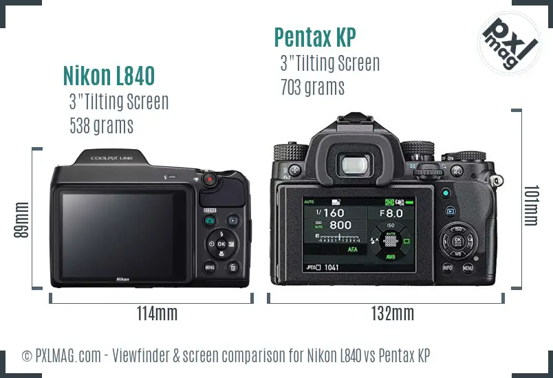 Nikon L840 vs Pentax KP Screen and Viewfinder comparison
