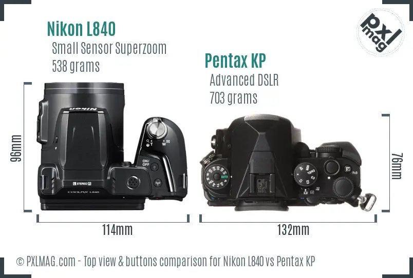 Nikon L840 vs Pentax KP top view buttons comparison