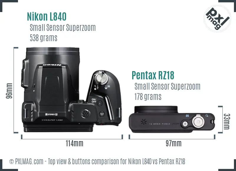 Nikon L840 vs Pentax RZ18 top view buttons comparison