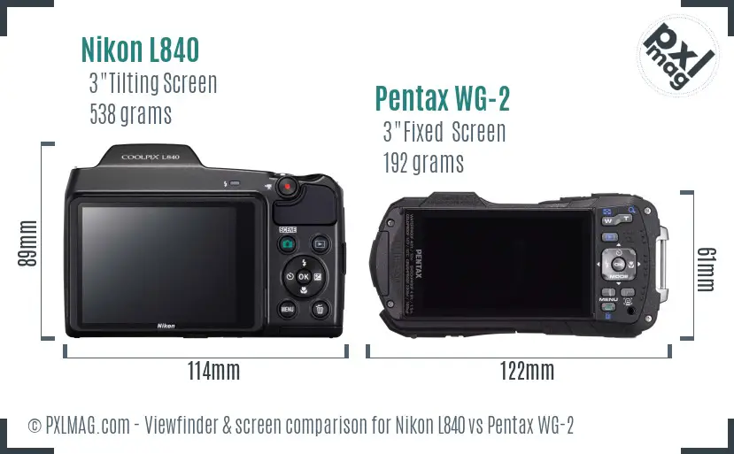 Nikon L840 vs Pentax WG-2 Screen and Viewfinder comparison