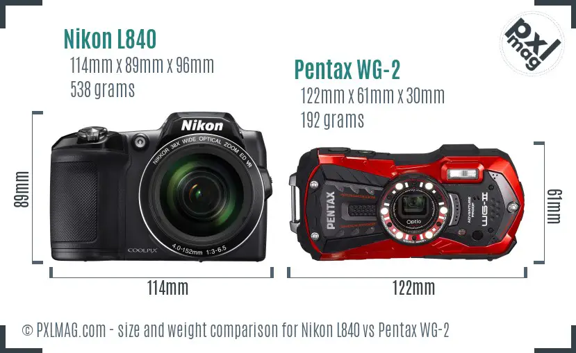 Nikon L840 vs Pentax WG-2 size comparison
