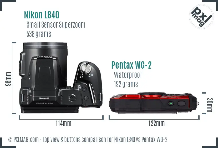 Nikon L840 vs Pentax WG-2 top view buttons comparison
