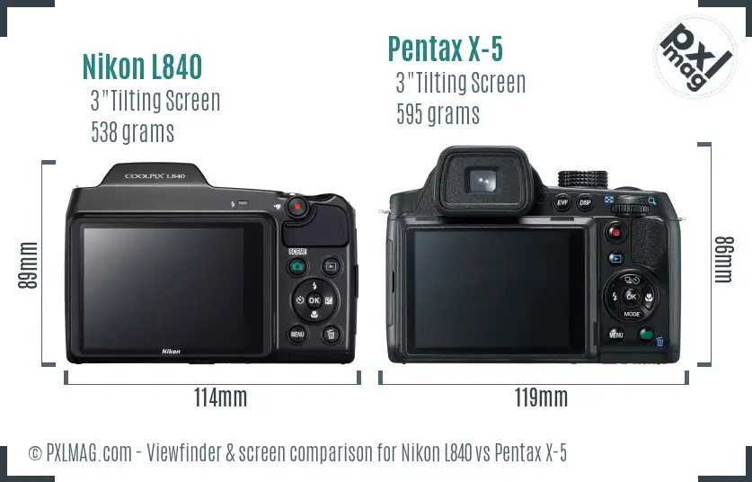 Nikon L840 vs Pentax X-5 Screen and Viewfinder comparison
