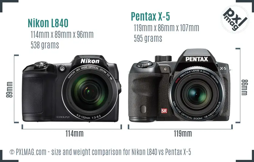 Nikon L840 vs Pentax X-5 size comparison