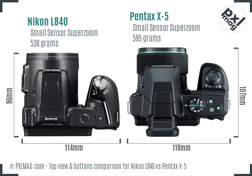 Nikon L840 vs Pentax X-5 top view buttons comparison