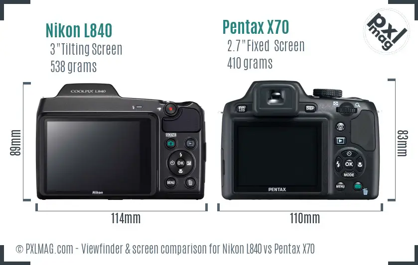 Nikon L840 vs Pentax X70 Screen and Viewfinder comparison
